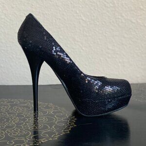 STEVE MADDEN Black Sequin Stiletto Heels, size 8